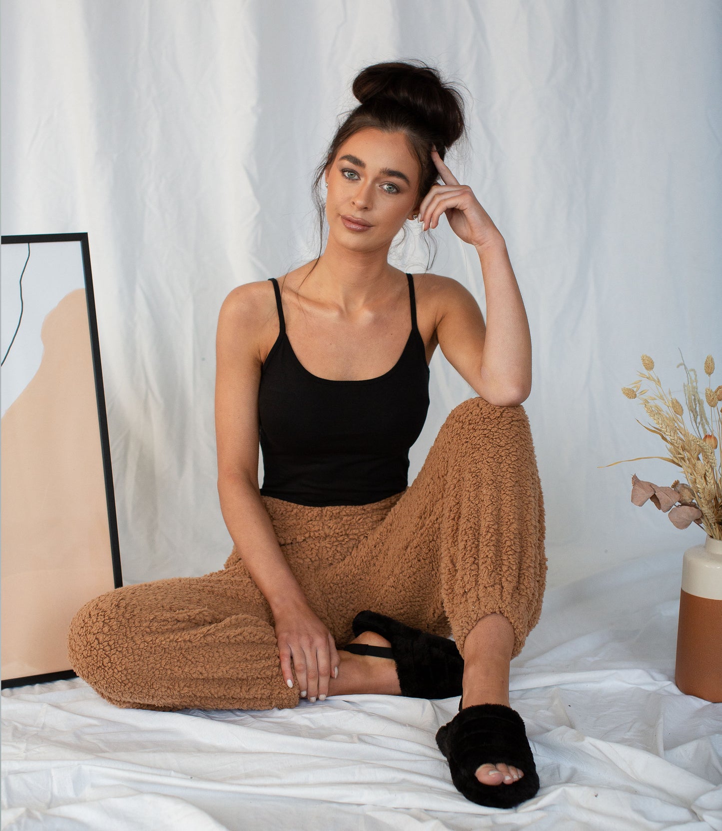 Black. fluffy slippers