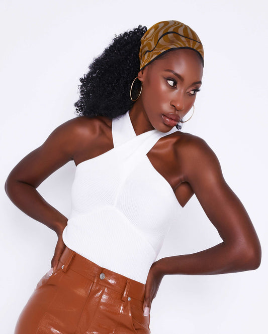 White cross wrap front knit top