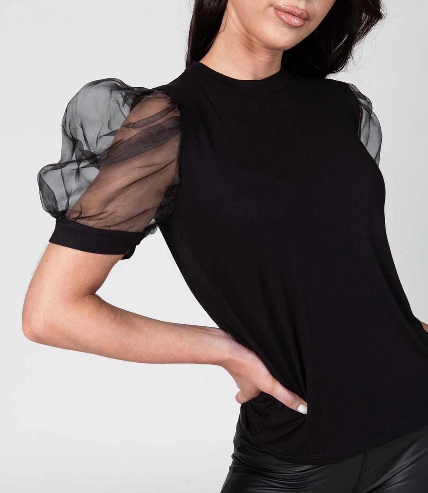 Black Puffy Sleeve Top