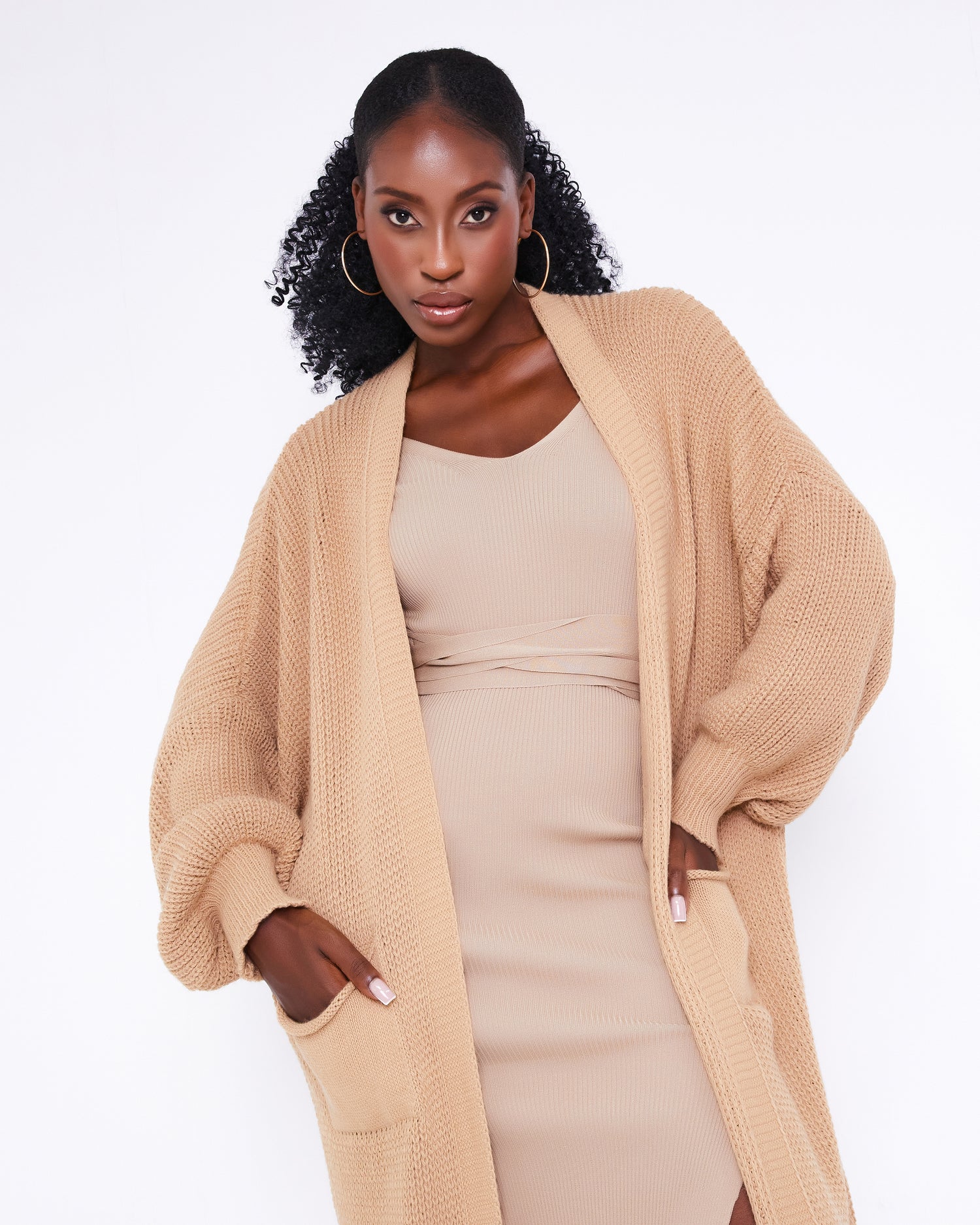 Oversized Balloon Sleeve Cardigan – - Main Image