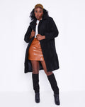 Women's Coat Long Black Teddy Coat