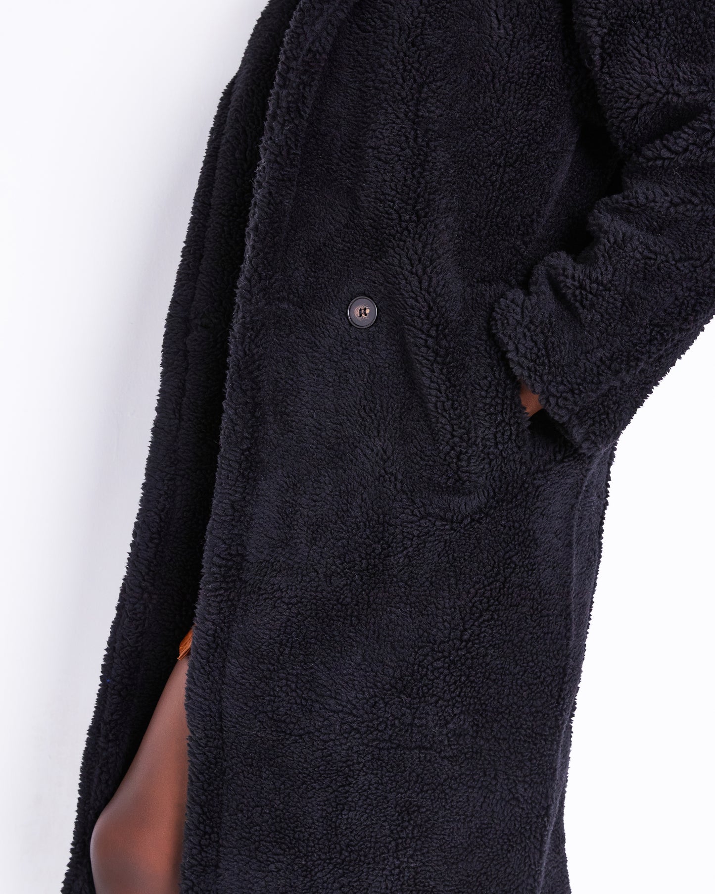 Women's Coat Long Black Teddy Coat