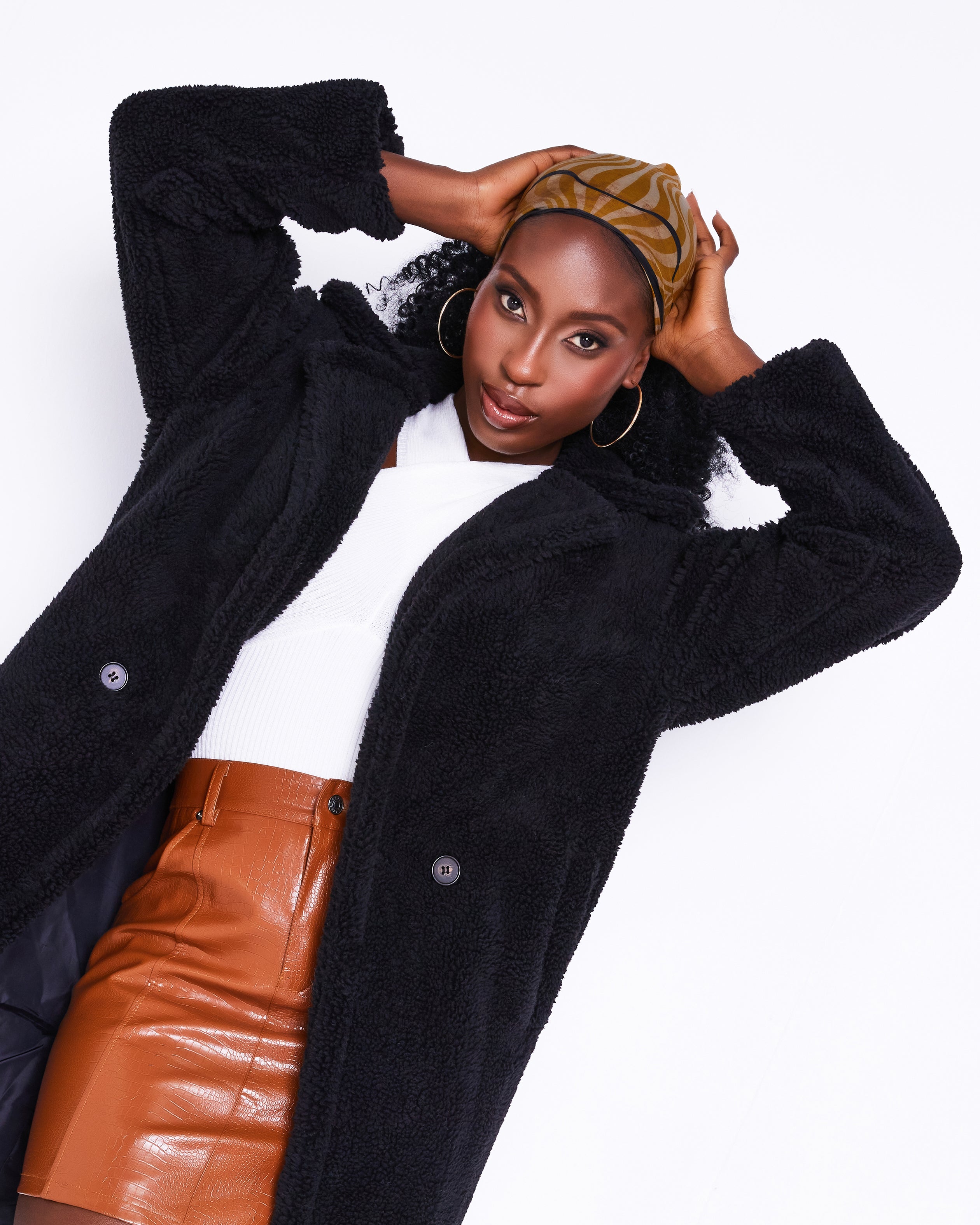 Women's Coat Long Black Teddy Coat