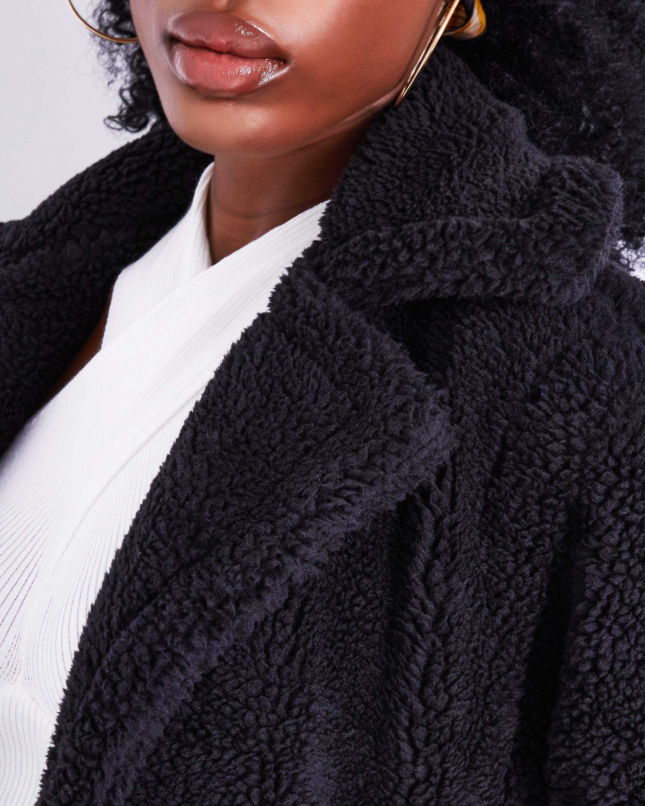 Women's Coat Long Black Teddy Coat