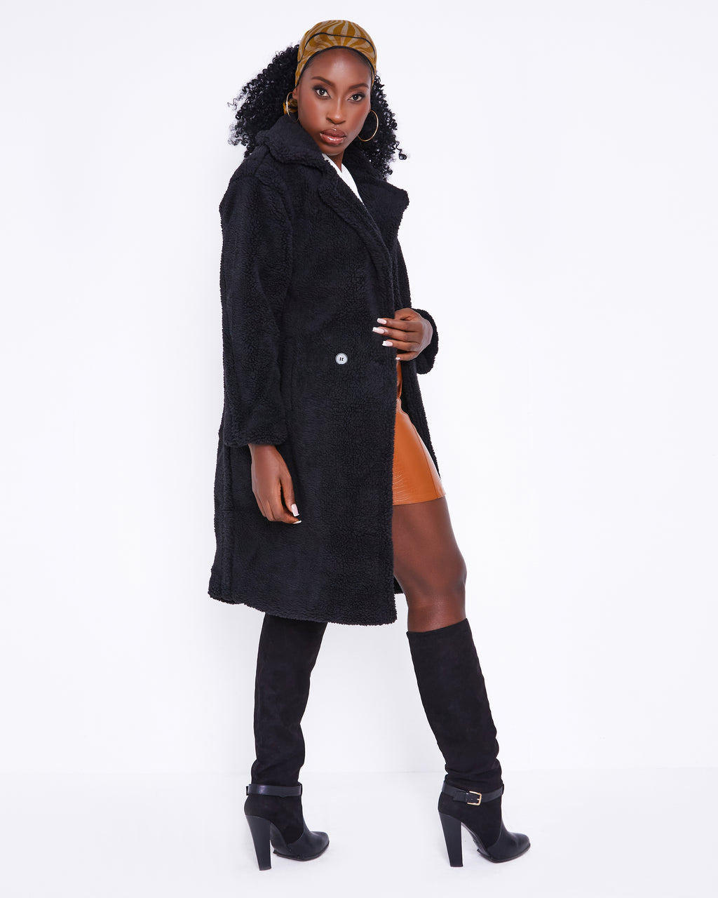 Women's Coat Long Black Teddy Coat
