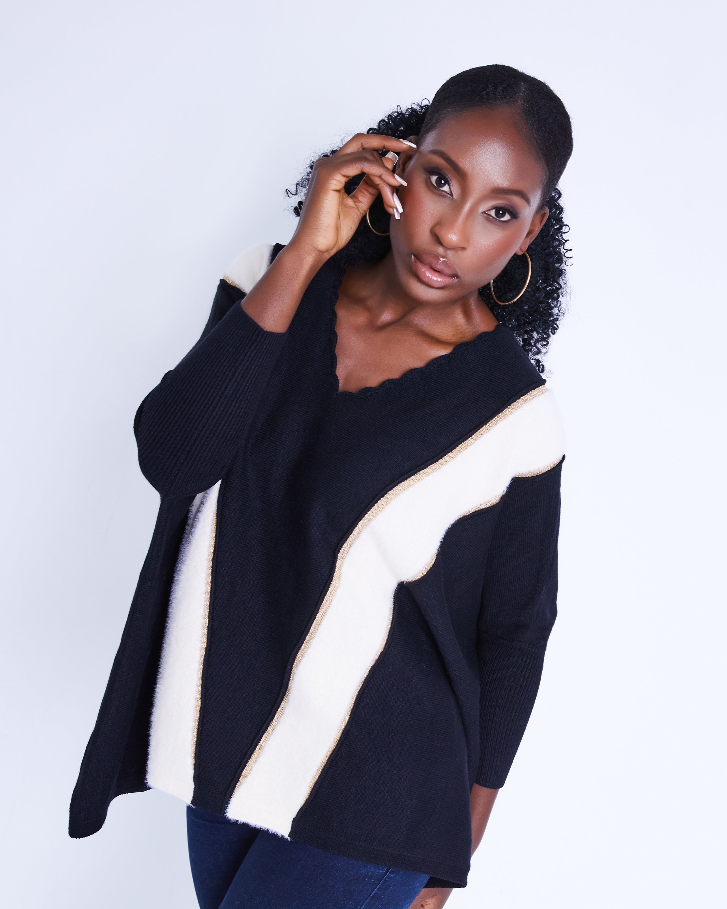 Women's Black Poncho Jumper