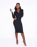 Black ribbed knit button up midi dress 