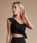 Black ruffle crop top