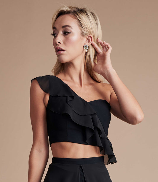 Black ruffle crop top