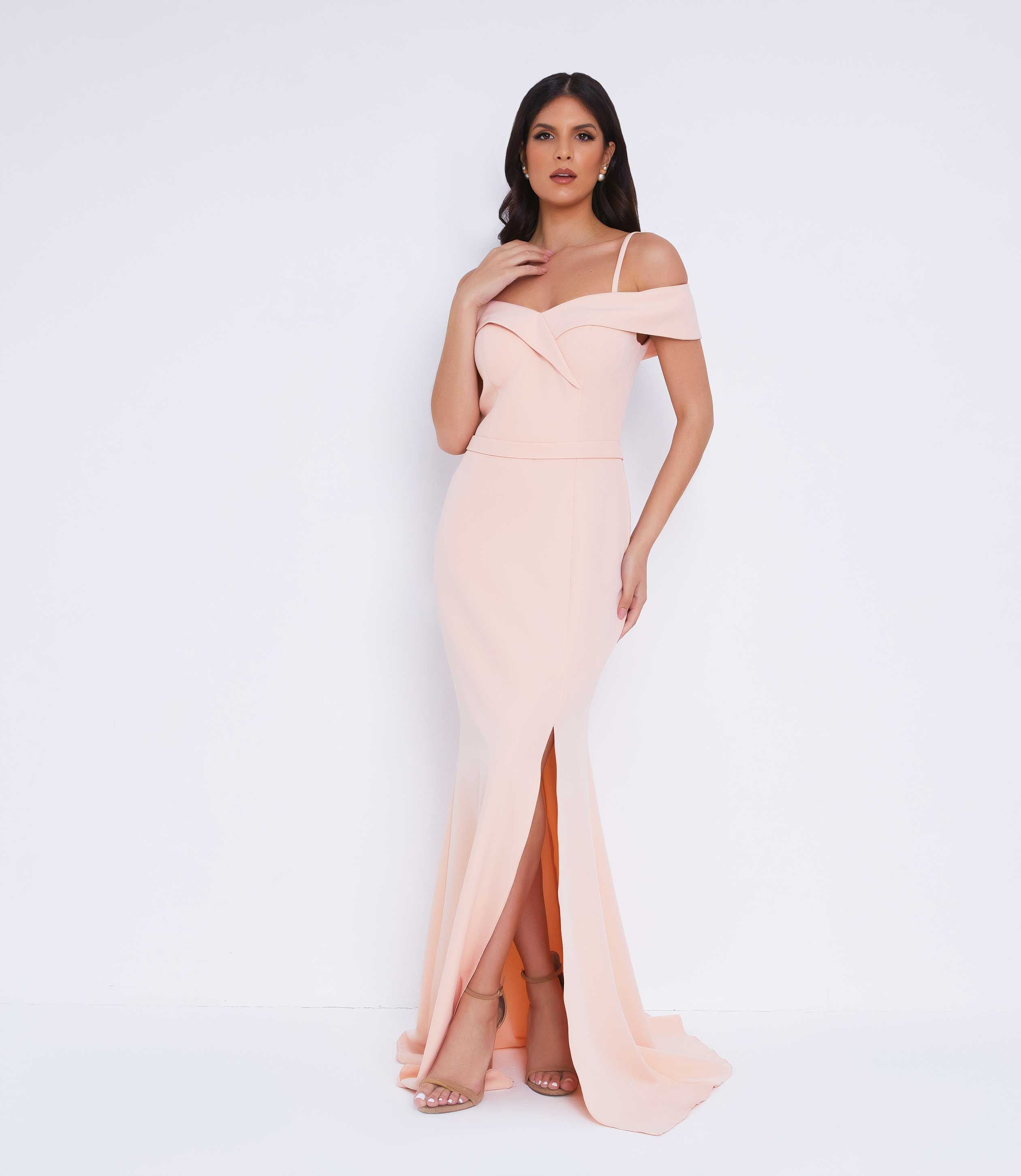 Peach bridesmaid gown dress