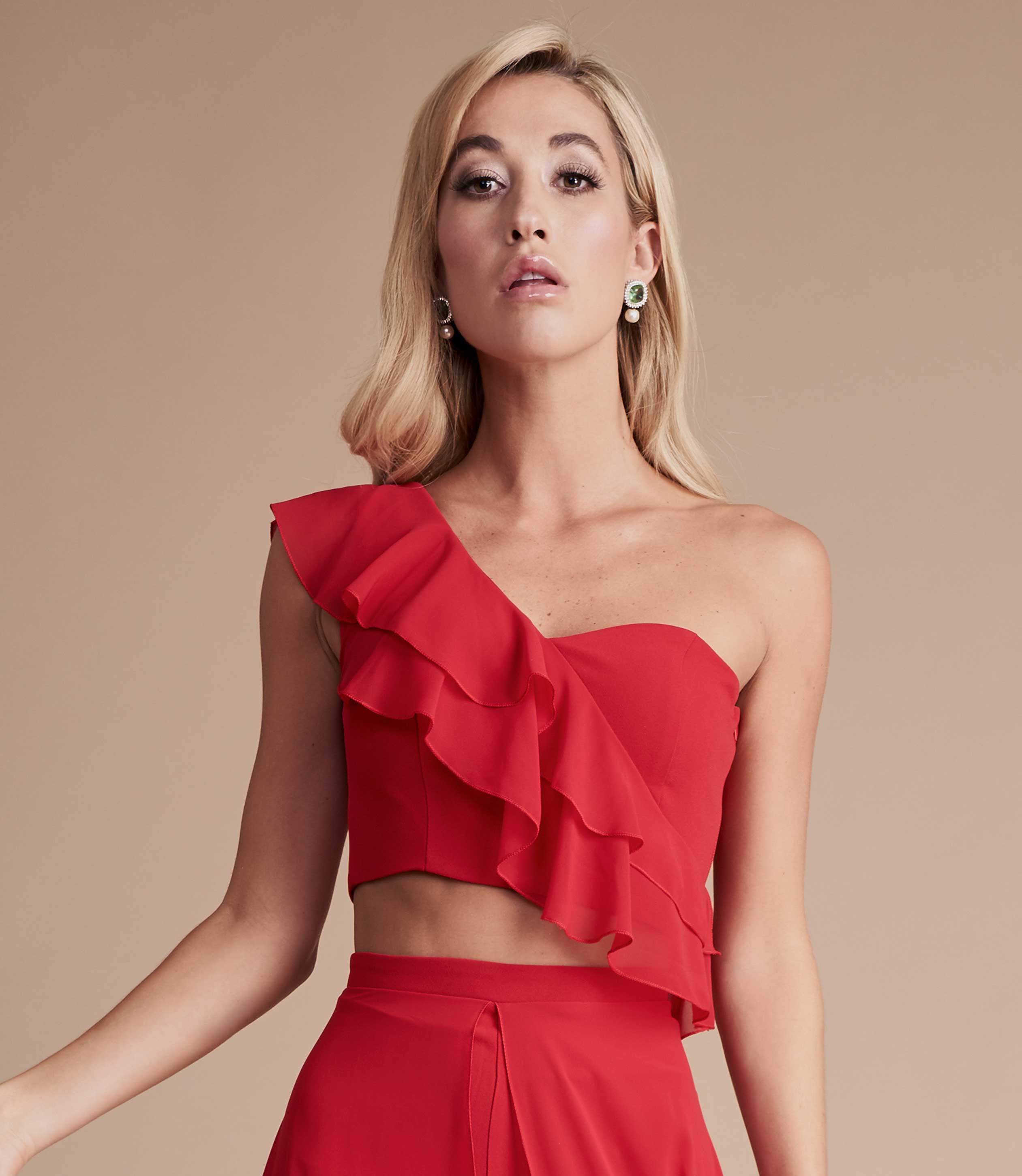 Red ruffle crop top