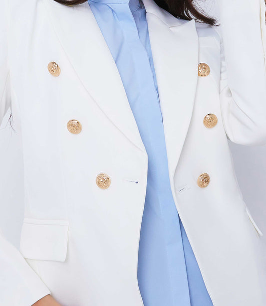 Women's White Double Breasted Blazer Gold Buttons UK