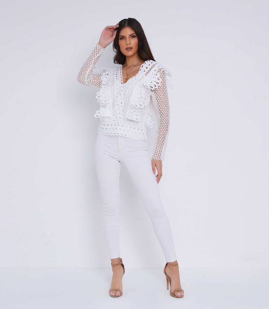 White Lace Full Sleeve Top