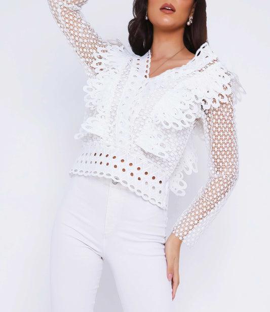 White Lace Full Sleeve Top