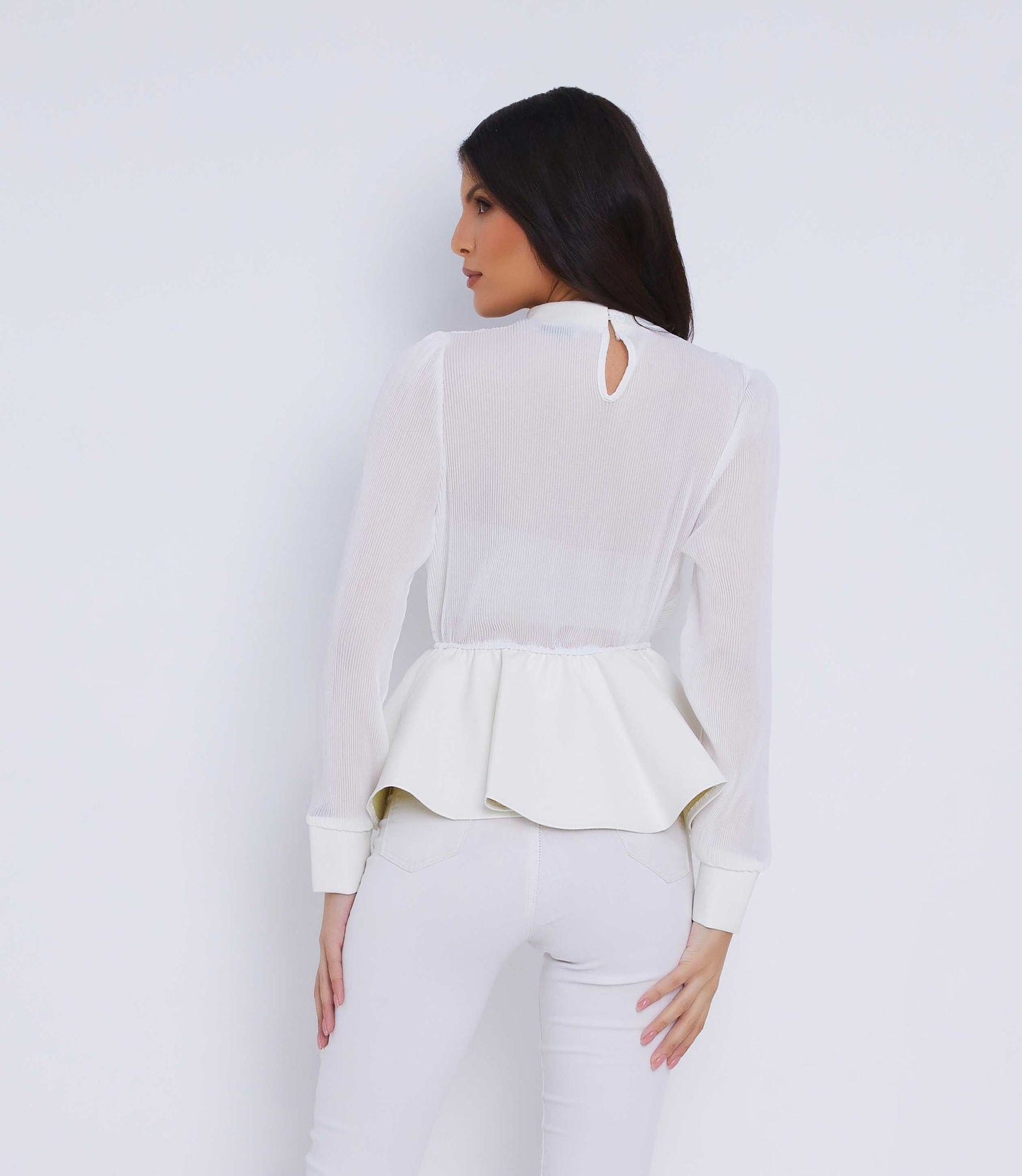 White Peplum Top With Faux Leather