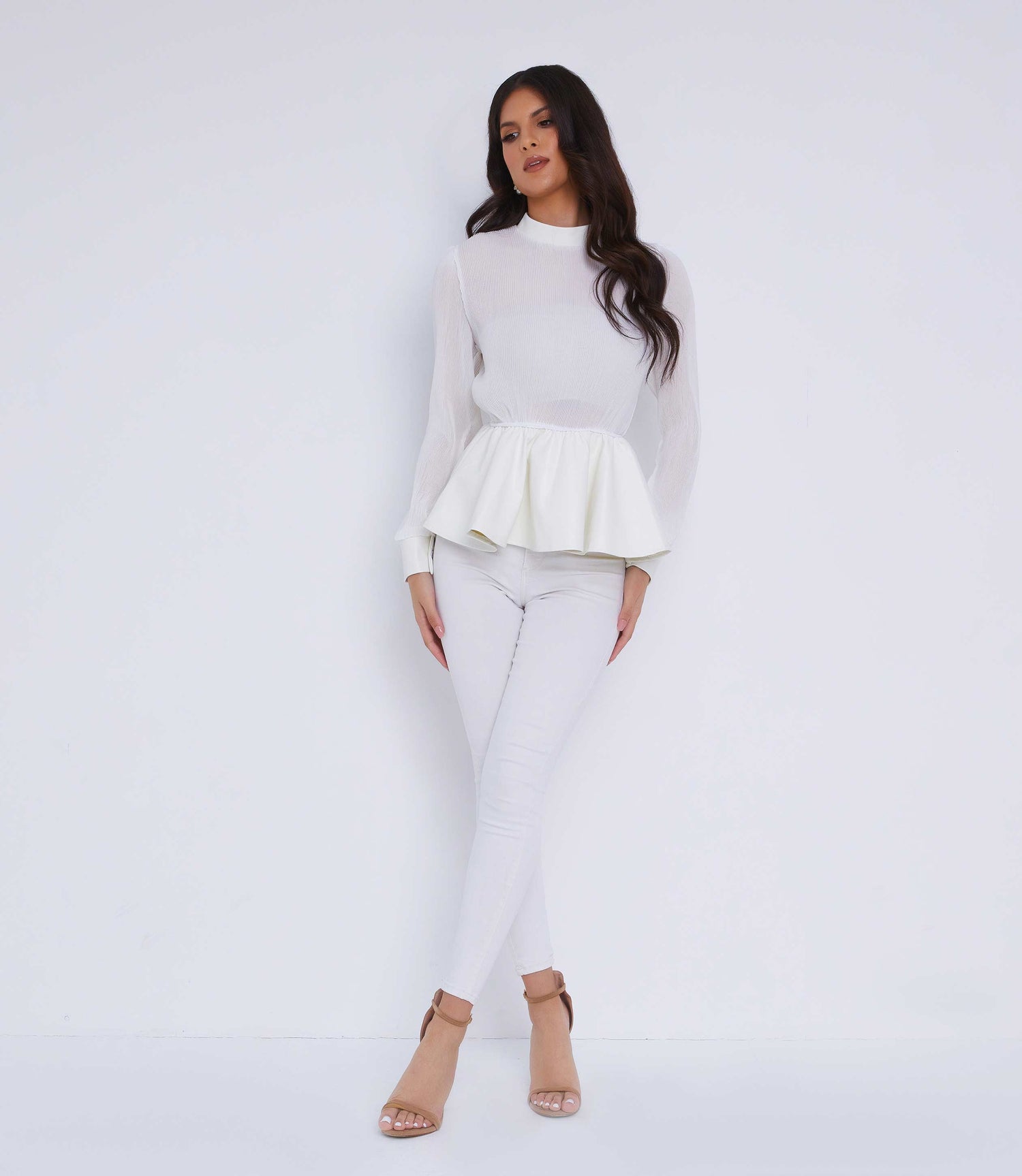 White Peplum Top With Faux Leather
