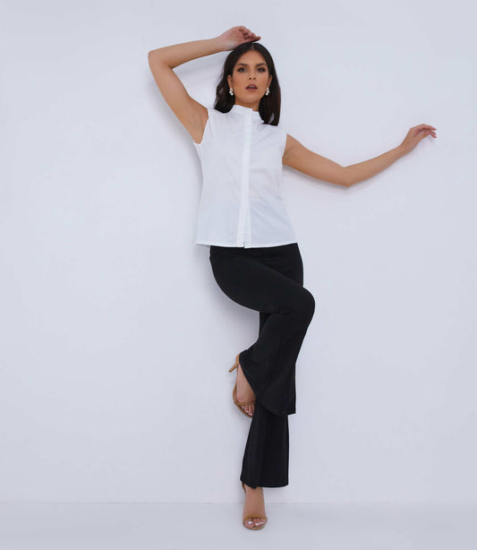 White Sleeveless Shirt Padded Shoulders