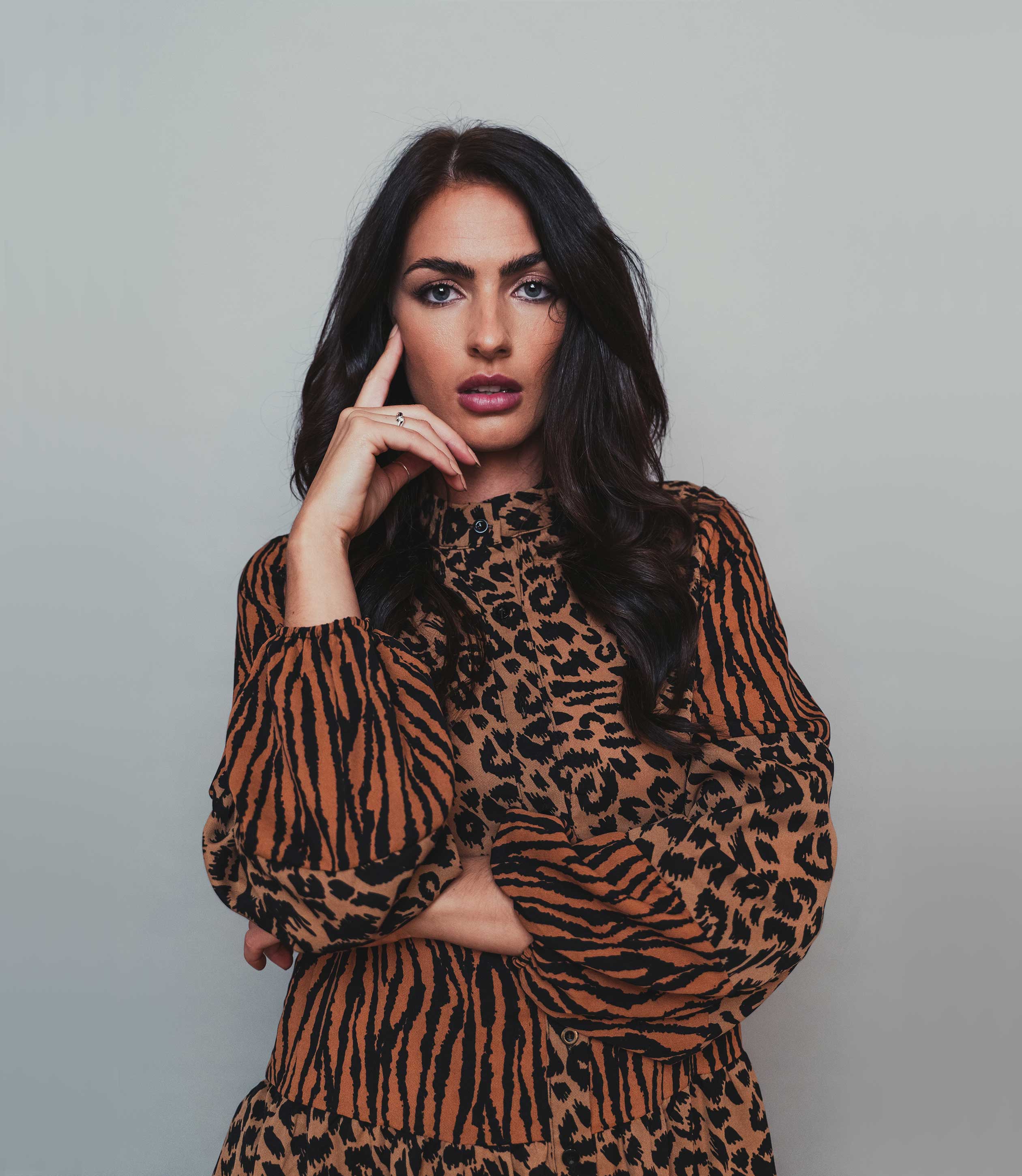 Women's Animal Print Midi Tier Shirt Dress