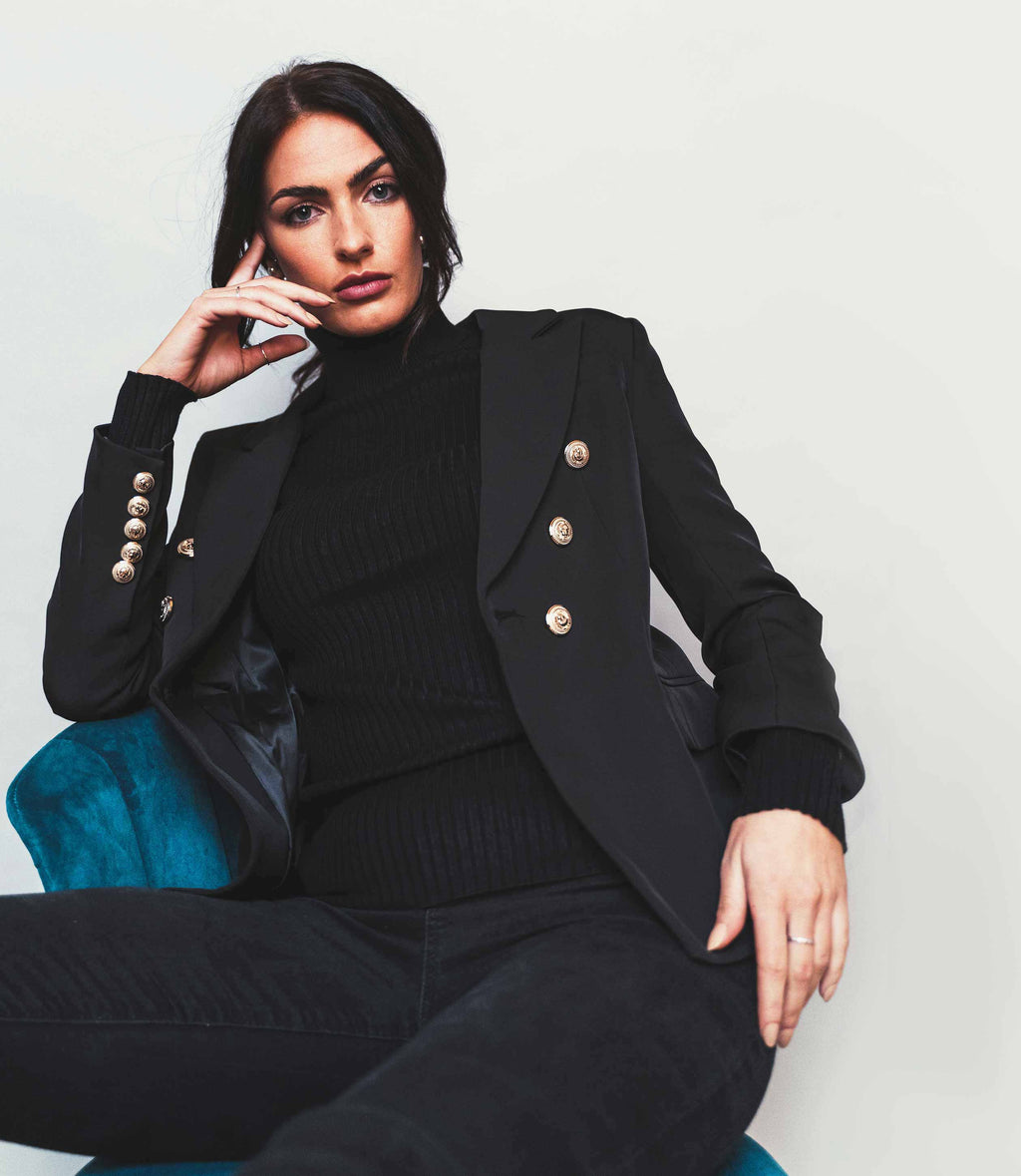 Women's Black Military Blazer Gold Buttons