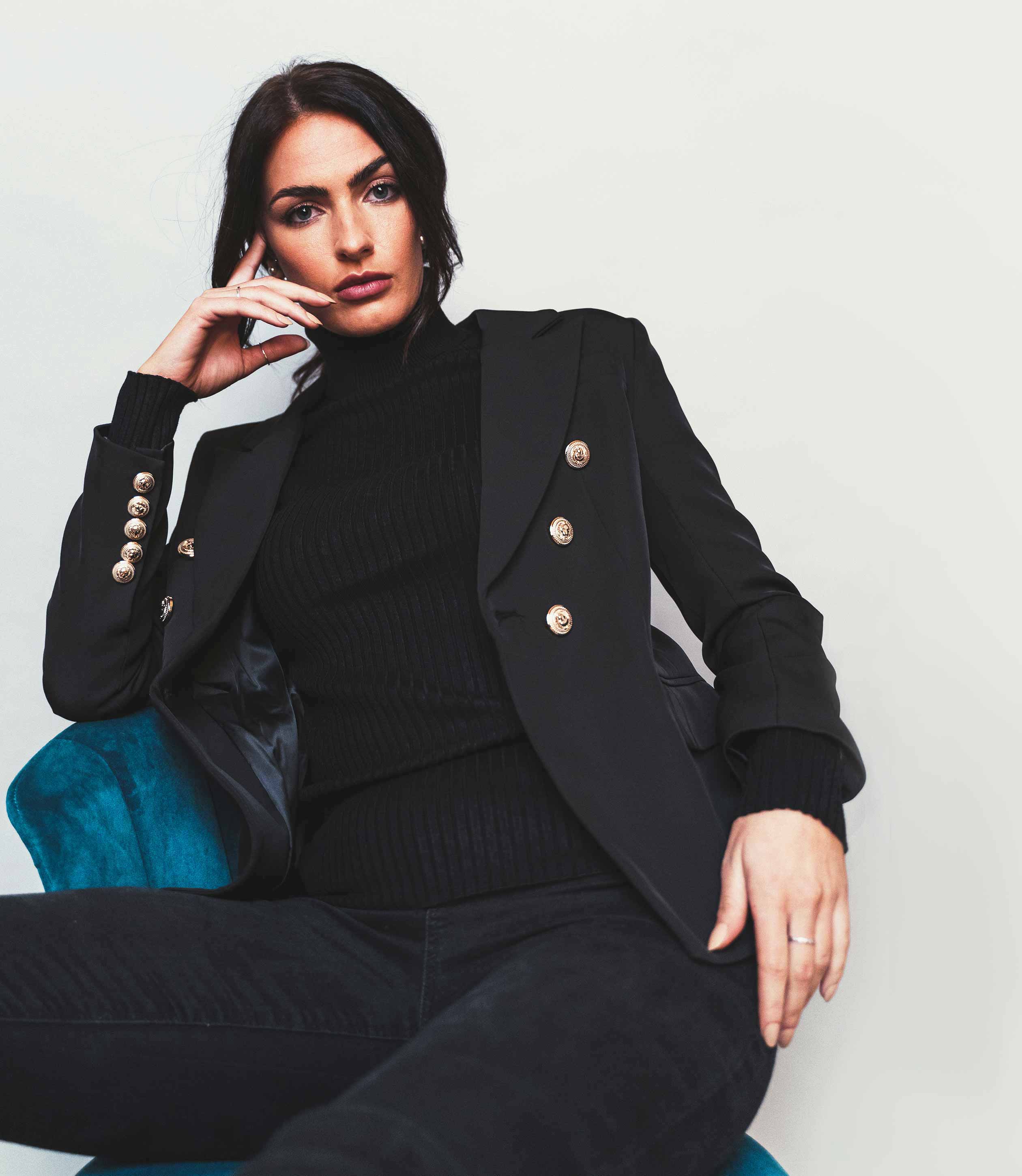 Women's Black Military Blazer Gold Buttons