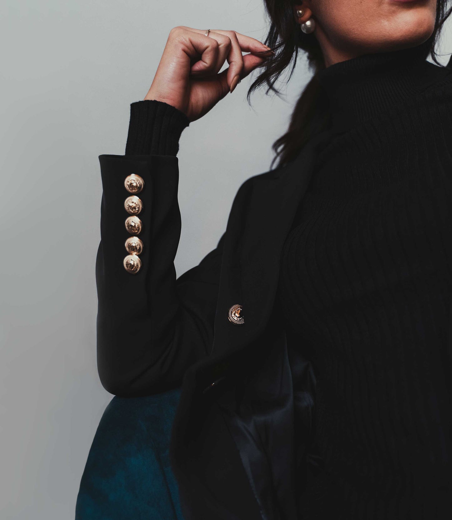 Women's Black Military Blazer Gold Buttons