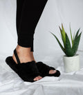 black fluffy slippers