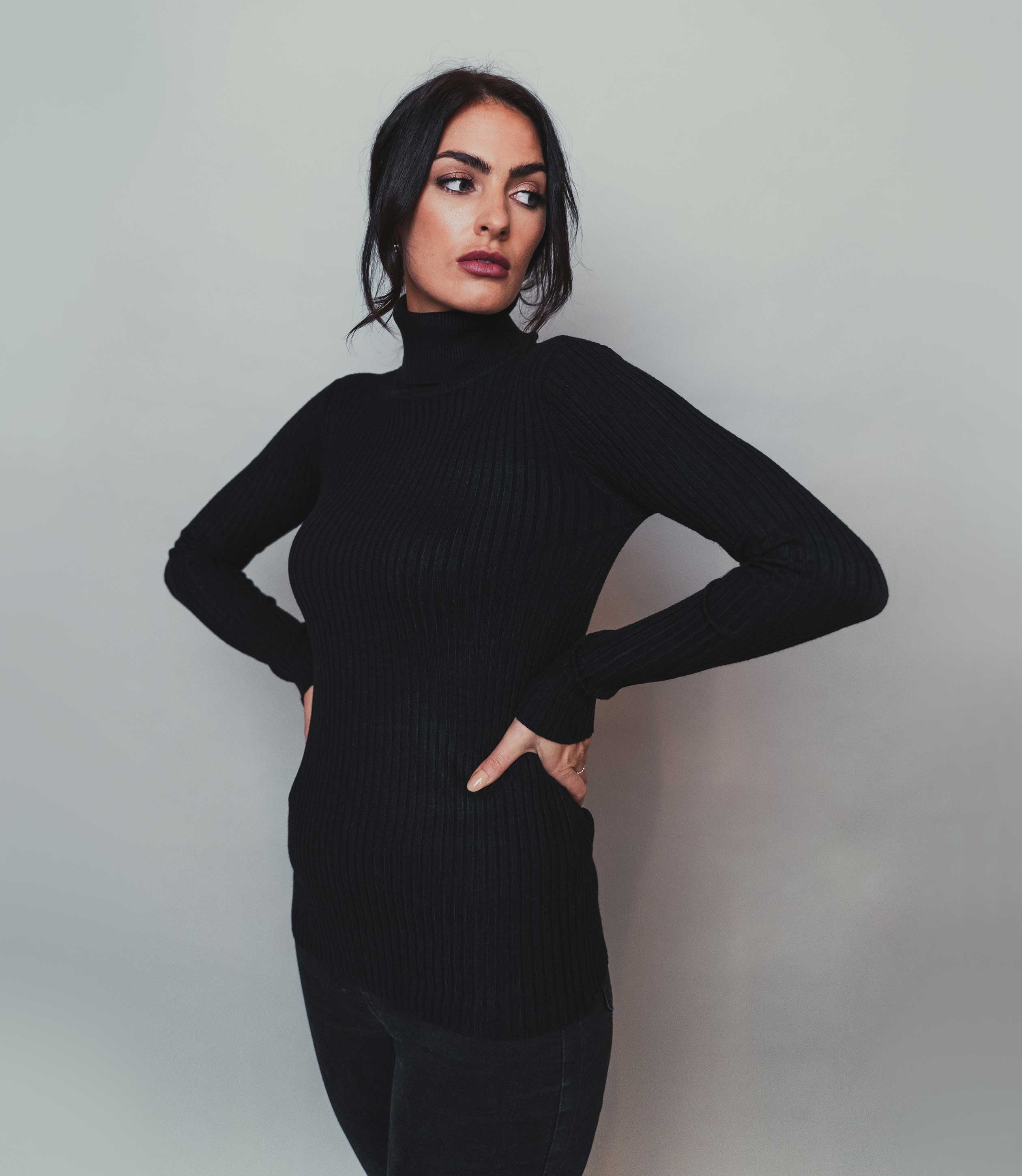 Women's fitted Black Polo neck top turtle neck