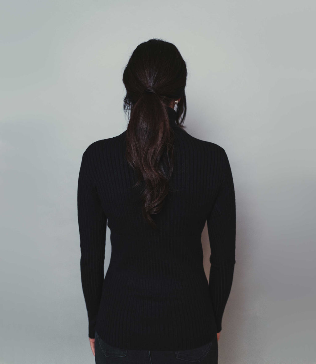 Women's fitted Black Polo neck top turtle neck