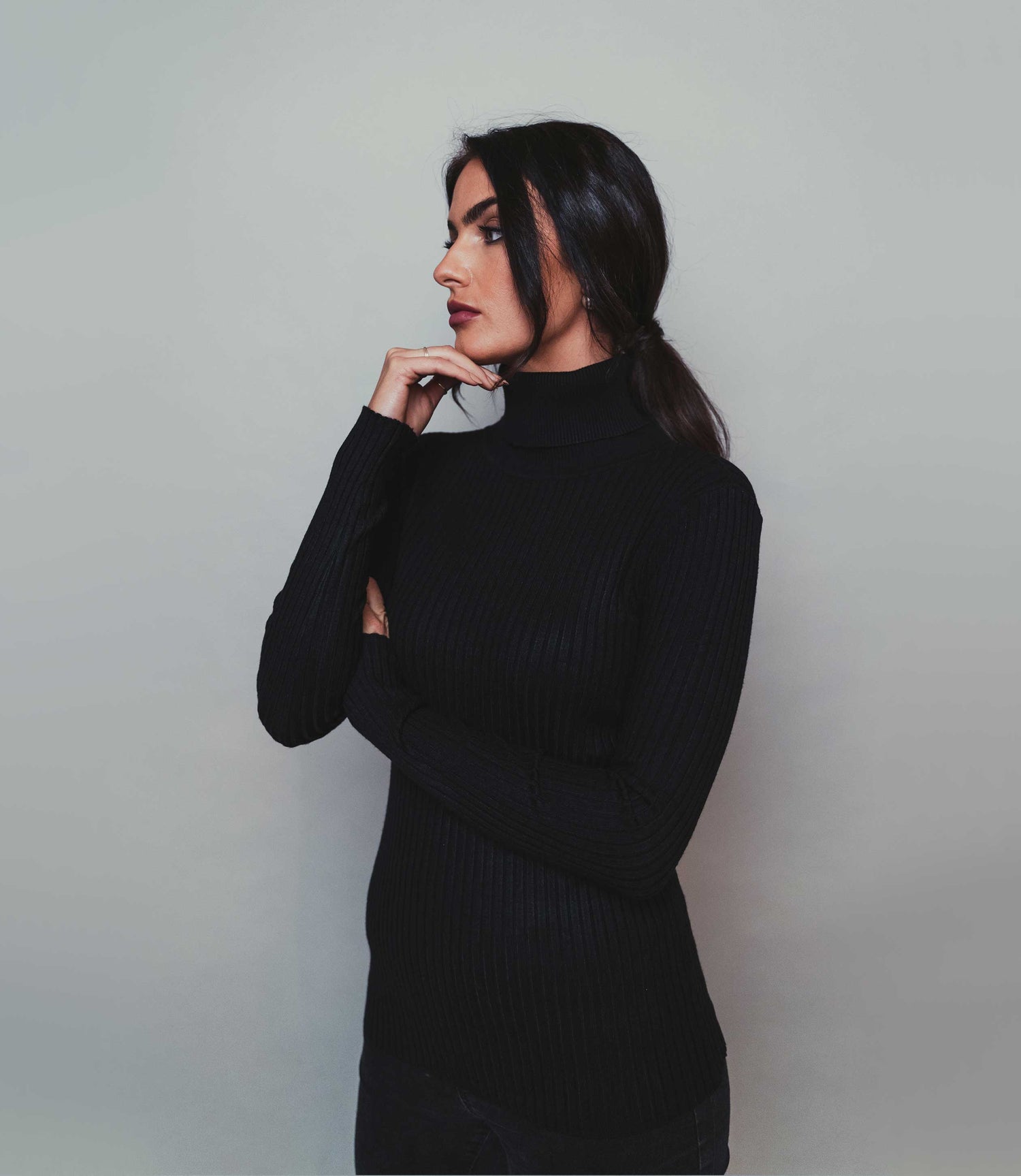Women's fitted Black Polo neck top turtle neck