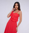 Coral Ruffle Asymmetric Maxi Dress
