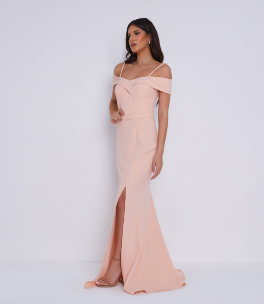 Peach bridesmaid gown dress