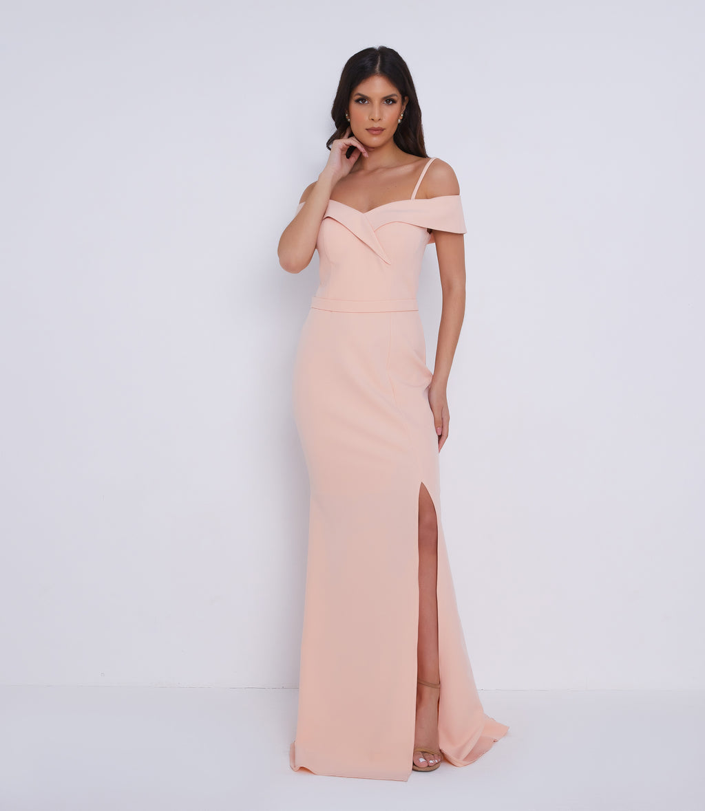 Peach bridesmaid gown dress