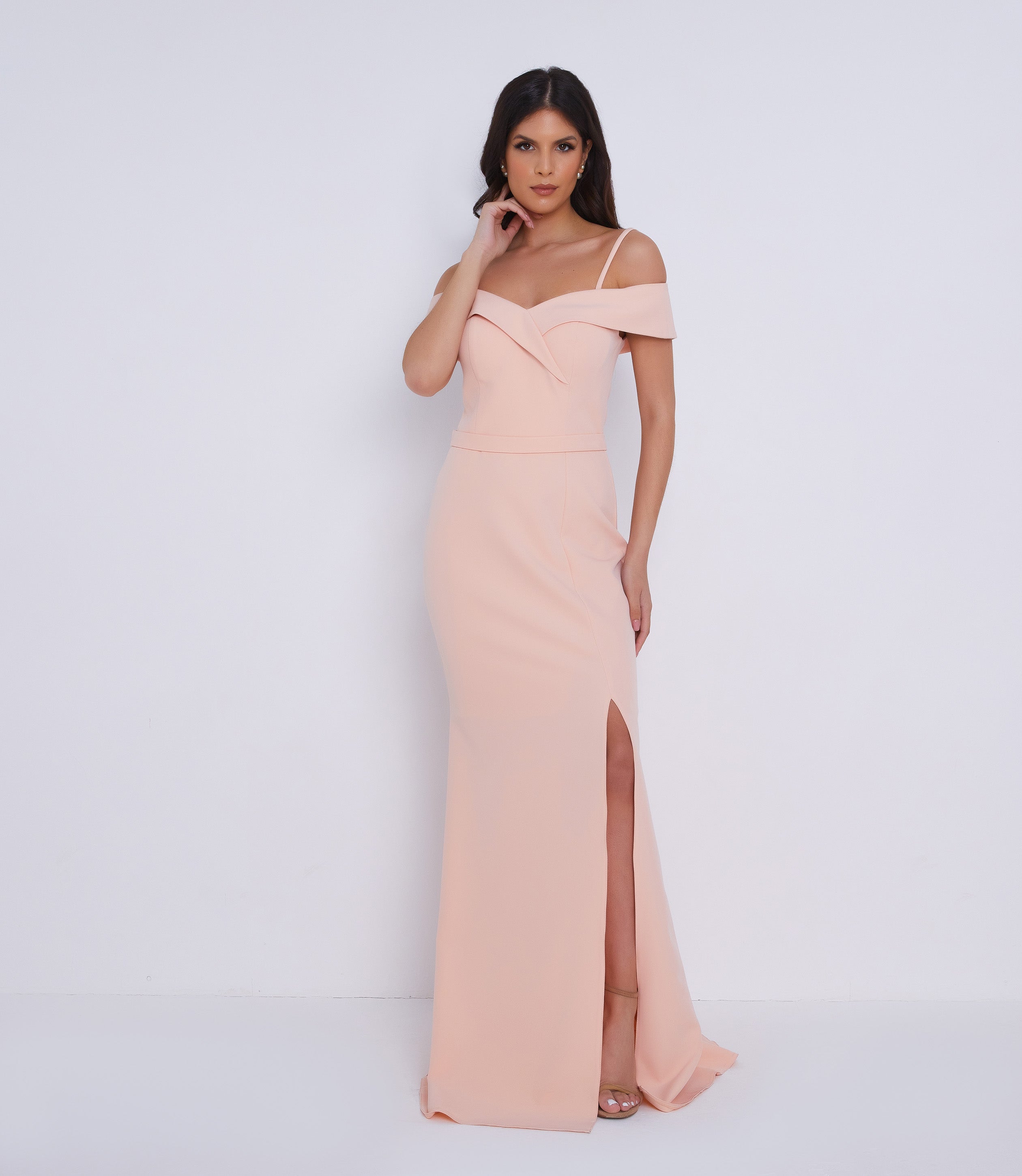 Peach bridesmaid gown dress