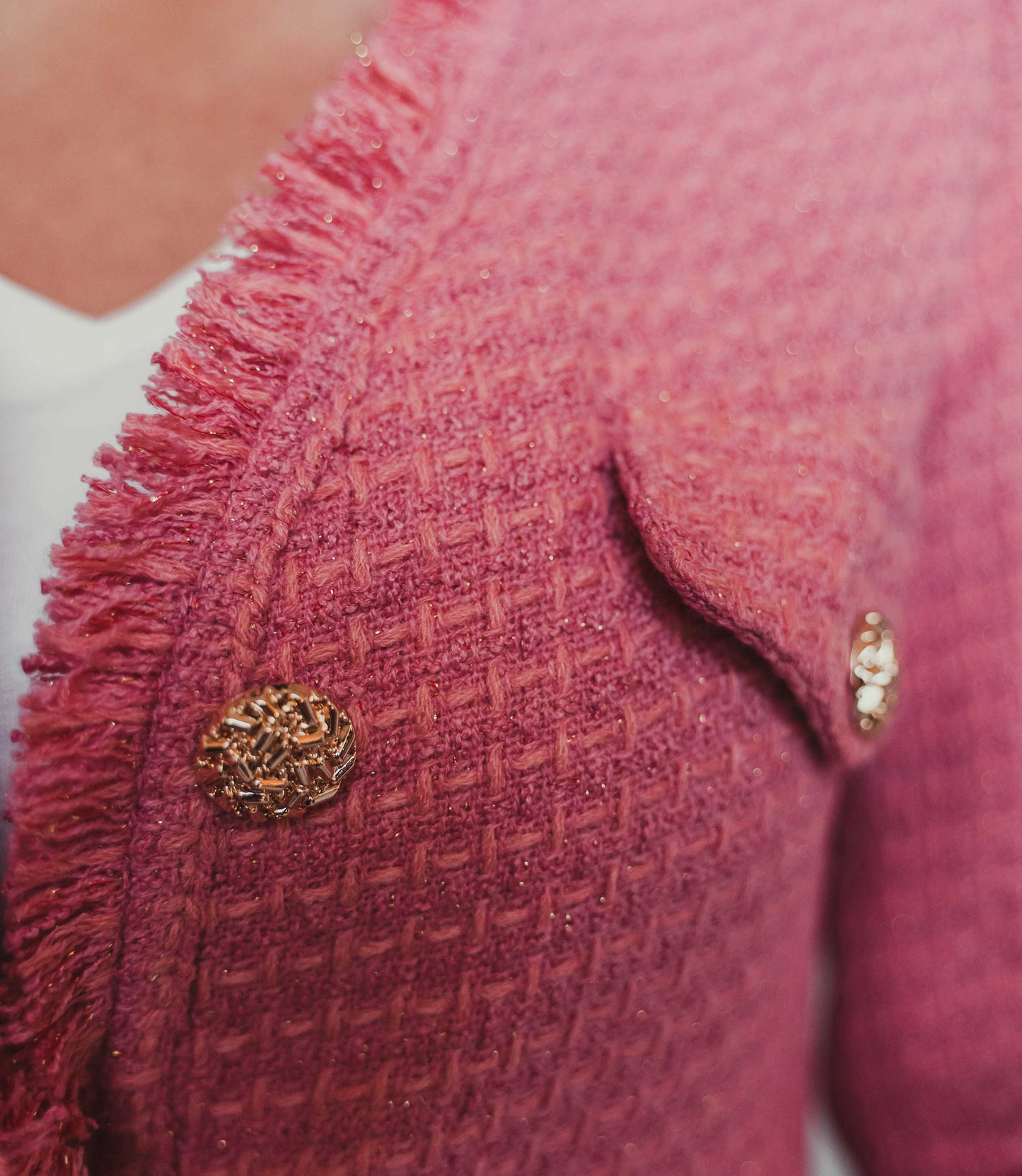 Pink Tweed jacket with gold buttons