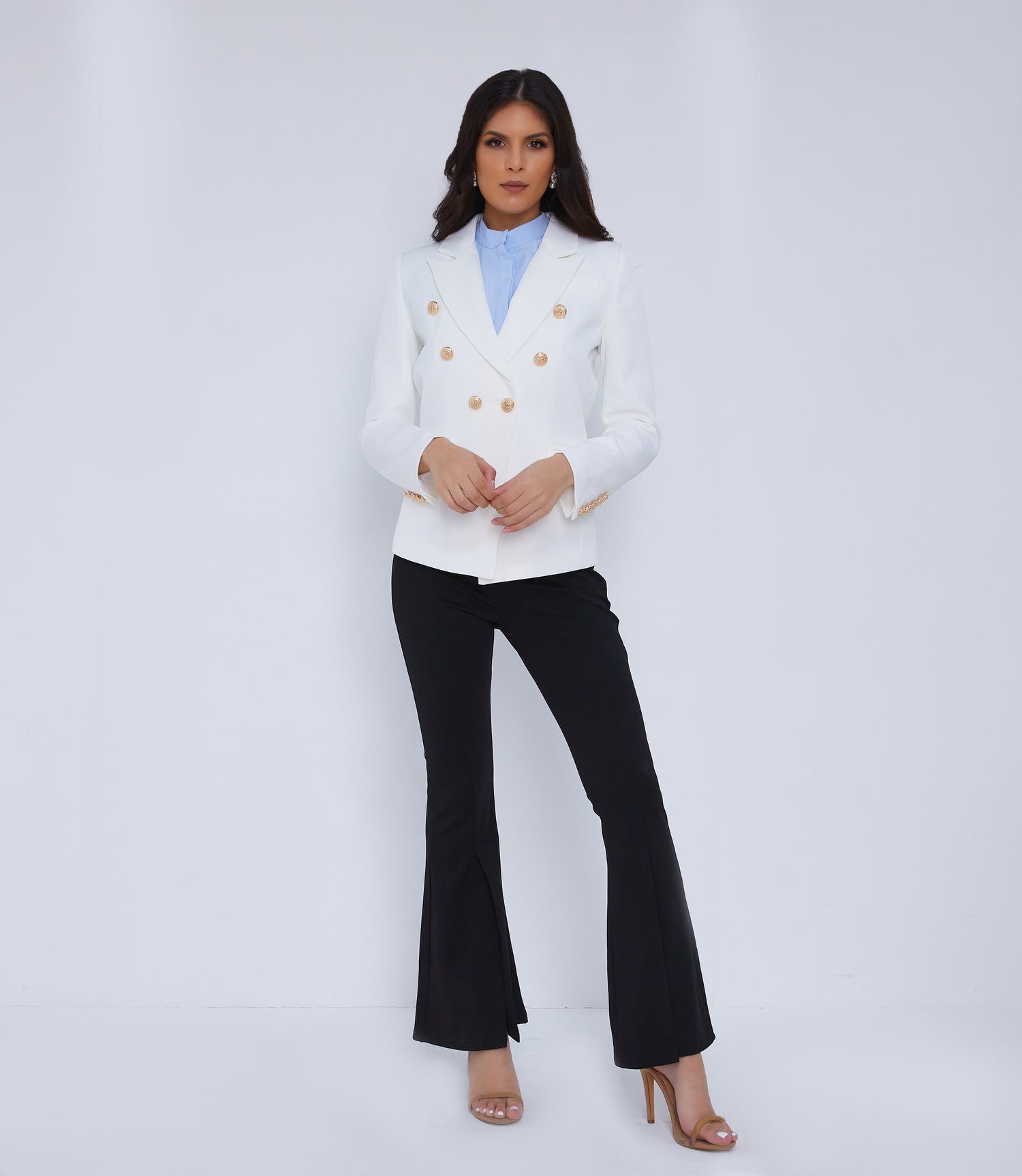 Women's White Double Breasted Blazer Gold Buttons UK