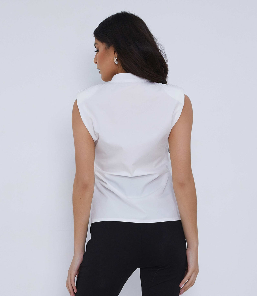 White Sleeveless Shirt Padded Shoulders