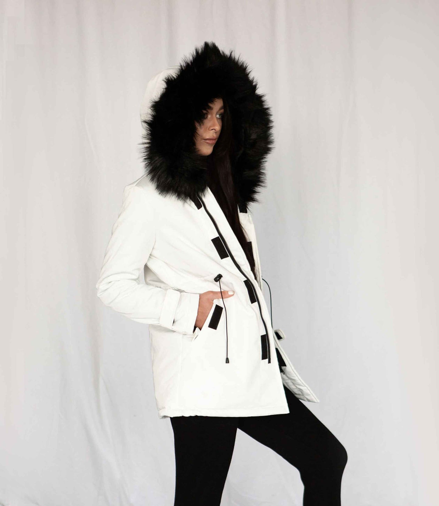 white winter coat furry hood white ski jacket