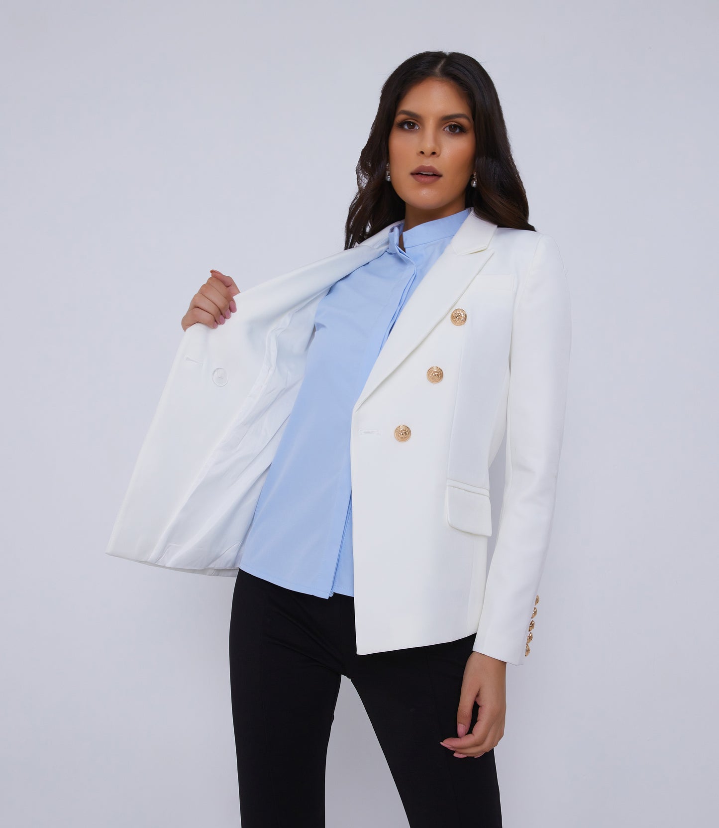 Women's White Double Breasted Blazer Gold Buttons UK